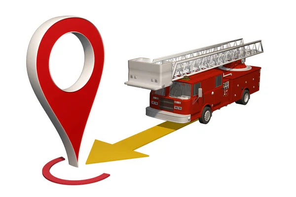 Fire truck rides to map marker — Stock Photo, Image