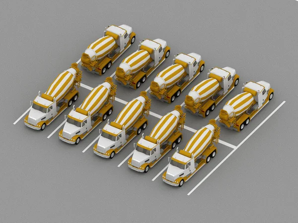 Truck parking met betonnen mixers — Stockfoto