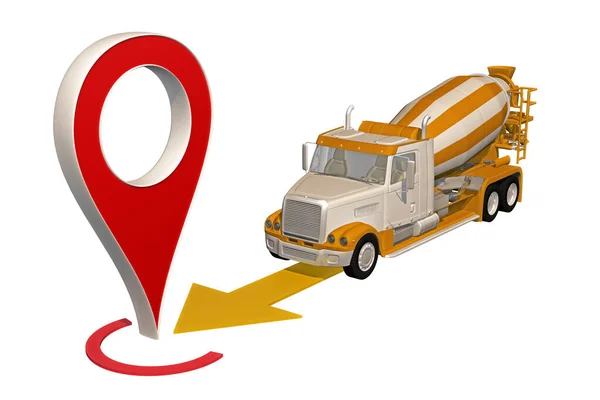 Concrete mixer truck goes to map pin — Stock Photo, Image