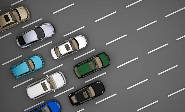 road with cars top view. 3d rendering