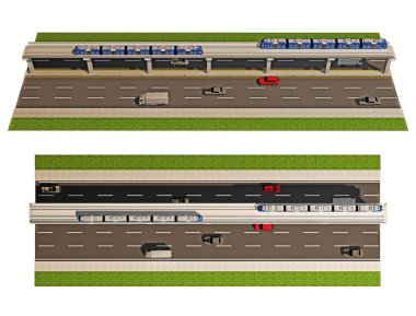 Metronun üstü beyaz bir manzarayla izole edilmiş. 3d oluşturma