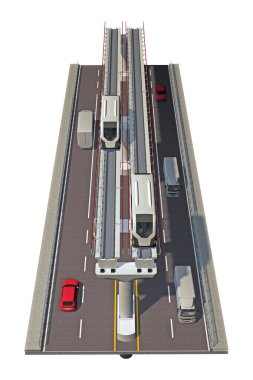 Yerüstü metrosu olan yol beyazda izole edilmiş. 3d oluşturma