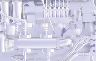 Parlak gümüş motorlu araç yakın plan. 3d oluşturma