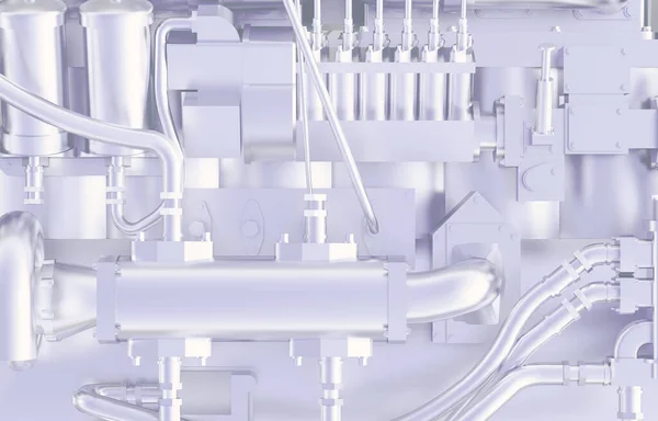 Яркий Серебристый Двигатель Транспортного Средства Крупным Планом Рендеринг — стоковое фото