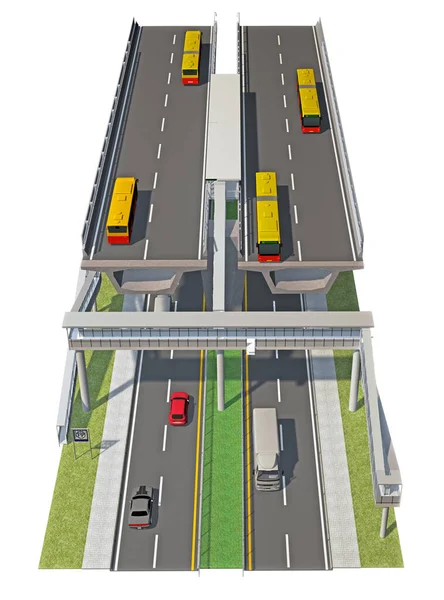 Parte Una Carretera Dos Niveles Con Una Pasarela Elevada Aislada — Foto de Stock