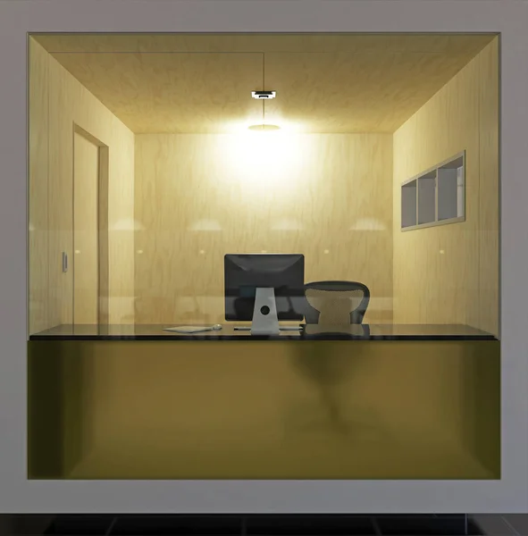 office workplace inside a cube front view. 3d rendering