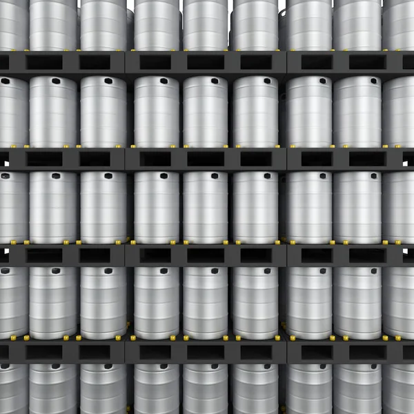 wall of metal kegs. 3d rendering