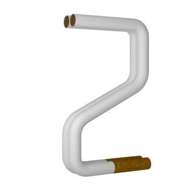 Sigara, beyaz üzerine izole edilmiş 2 numaraya doğru eğilir. 3d oluşturma
