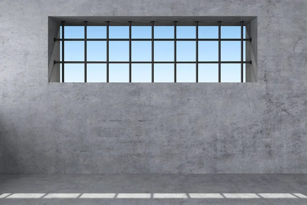 Horizontální Okno Mřížkou Betonovém Výhledu Stěnu Vykreslování — Stock fotografie