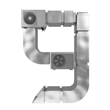 Havalandırma borularından ve beyaza izole edilmiş klimalardan 9 numara. 3d oluşturma