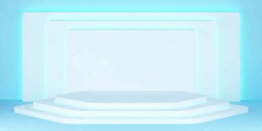 Arka plan renklerinde pastel geniş sahne podyumu. 3d oluşturma