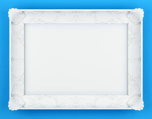 White Bas Relief Picture Frame Front View Rendering — Stock Photo, Image