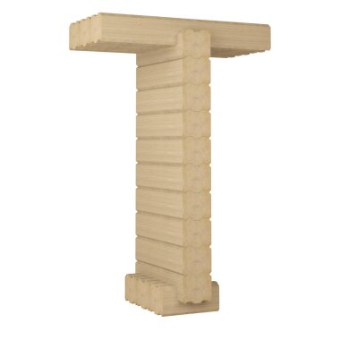 Kaplamalı kerestenin T harfi beyaza izole edilmiş. 3d oluşturma