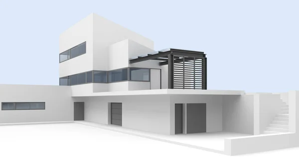 Moderna Villa Branca Minimalista Vista Frontal Exterior Com Espaço Cópia — Fotografia de Stock