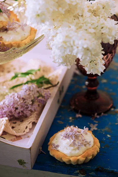 Lilac Cream Tarts Selective Focus Style Vintage — Photo