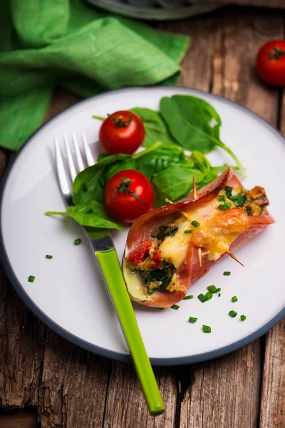 Ham Egg Cheese Roll Ups Breakfast Selective Focus — Stock Photo, Image