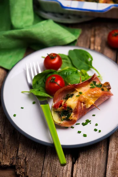 Schinken Käse Roll Ups Zum Frühstück Selektiver Fokus — Stockfoto