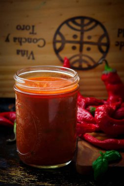 Ev yapımı baharatlı İtalyan Arrabbiata Sauce.style rustik .selective odak