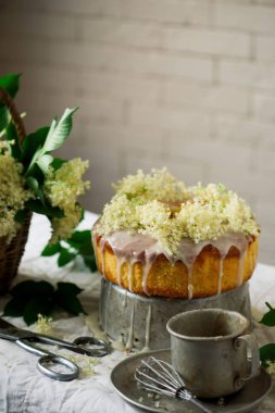 Elderflower ve turuncu Bundt Cake.vintage style.selective odak