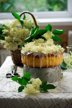 Elderflower ve turuncu Bundt Cake.vintage style.selective odak
