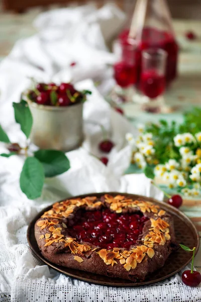 Chocolate Cherry Galette Style Vintage Selective Focus — Stock Photo, Image