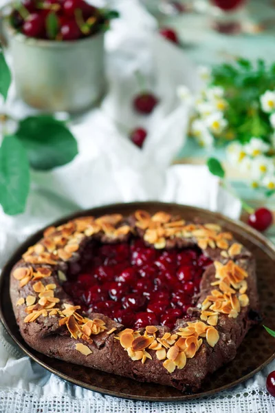 Schokolade Kirsche Galette Style Vintage Selektiver Fokus — Stockfoto