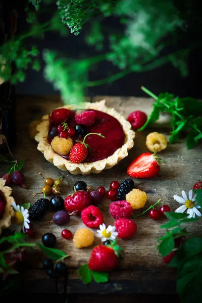 Smíšená Tartelettes Rustic Tvaroh Berry Style Selective Zaměření — Stock fotografie