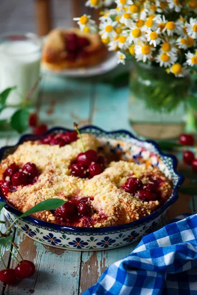 Sweet Cherry Filled Buns Style Rustic Selective Focus — Stock Photo, Image
