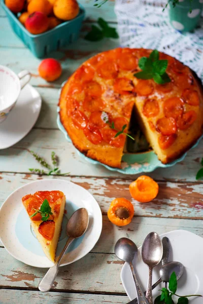 Albicocca Upside Alba Cake Style Rustic Selective Fuoco — Foto Stock