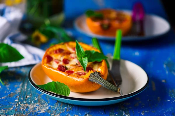 Baked Spaghetti Squash Pizza Style Rustic Selective Focus — Stock Photo, Image