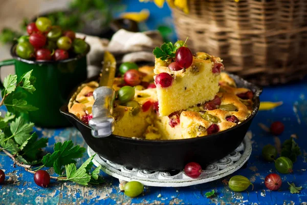 Gooseberry Sartén Cake Rustic Style Selective Foco — Foto de Stock