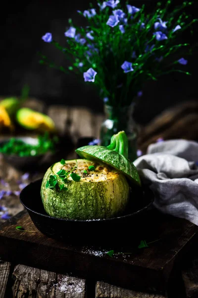 Courgettes Farcies Tuna Style Rustic Selective Focus — Photo