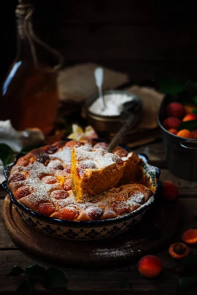 Apricot Soft Cake Dark Rustic Photo Selective Focus — Stock Photo, Image