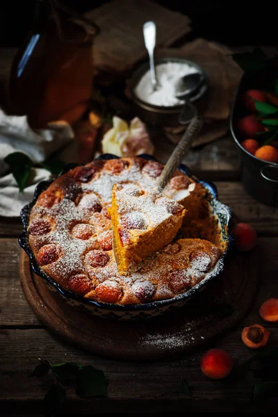 Apricot Soft Cake Dark Rustic Photo Selective Focus — Stock Photo, Image