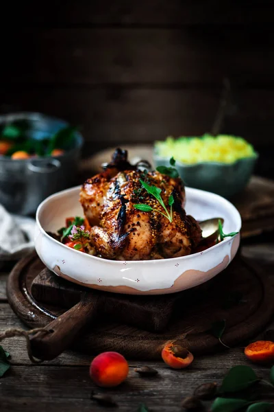 Kayısı Dijon Kızartma Chicken Style Rustic Selective Odak — Stok fotoğraf