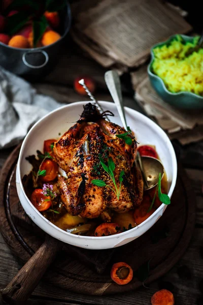 Aprikos Dijon Stekt Chicken Style Rustic Selective Fokus — Stockfoto