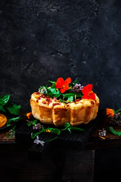 Snack Cake Mortadella Cheese Style Rustic Selective Focus — Stock Photo, Image