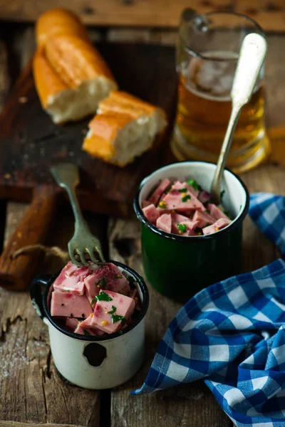 Sausage Salad Remulade Style Rustic Selective Focus — Stock Photo, Image