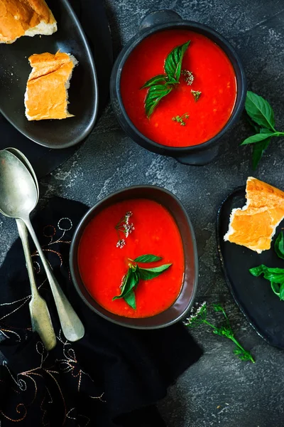 Pimenta Assada Sopa Tomate Vegan Estilo Rustic Selective Foco — Fotografia de Stock