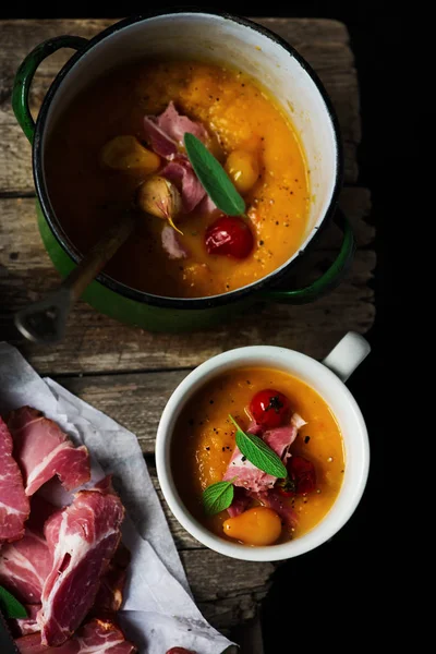 Pumpkin Roasted Soup Style Rustic Selective Focus — стоковое фото