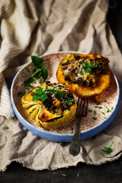 Citrouille Farcie Millet Champignons Selective Focus — Photo