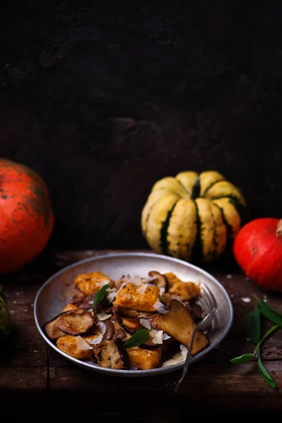 Citrouille Gnocci Avec Champignon Sauvage Style Rustic Selective Focus — Photo