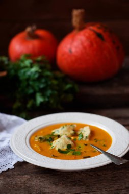 balkabağı çorbası köfte ile... Stil rustic.selective odak