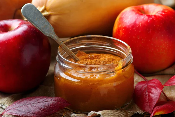 Hemmagjord Pumpkin Apple Butter Style Rustic Selective Fokus — Stockfoto