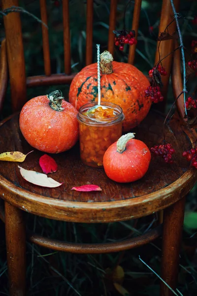 Homemade Pumpkin Jam Outdoor Photo Selective Focus — Stock Photo, Image