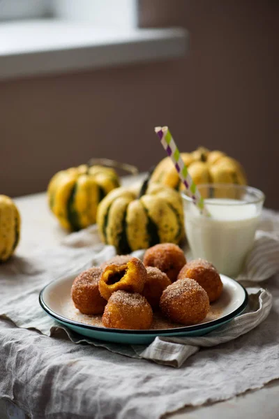 nutella stuffed pumpkin churro bites.style vintage.selective focus