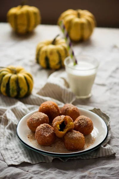 Nutella Nadziewane Dyni Churro Bites Style Vintage Selective Ostrości — Zdjęcie stockowe