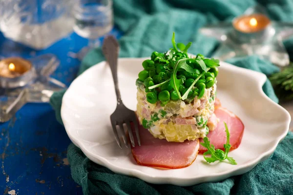 Salade Olivier Potatissallad Traditionella Ryska Nyår Sallad — Stockfoto