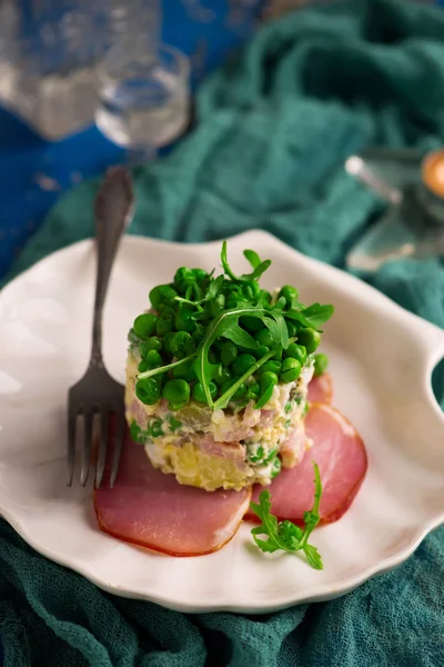 Salade Olivier Potatissallad Traditionella Ryska Nyår Sallad — Stockfoto