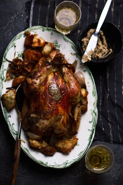 Pollo Asado Con Mantequilla Anchoa Style Rustic Selective Focus — Foto de Stock